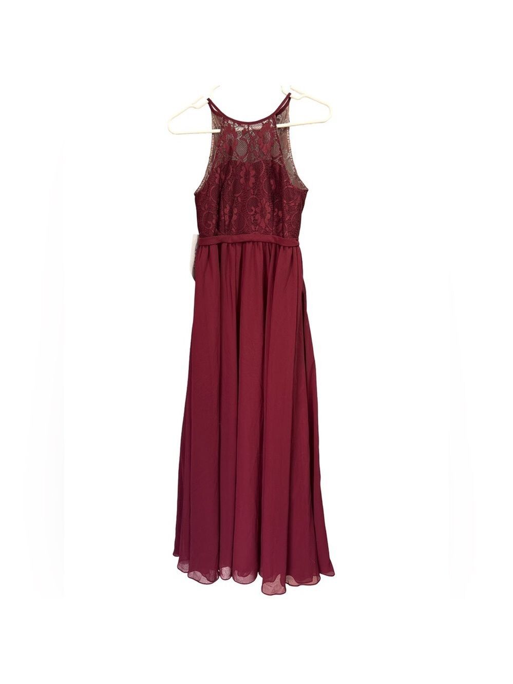 New Azazie Halima Cabernet Junior Bridesmaid Lace Maxi Dress Girl 10 NWT